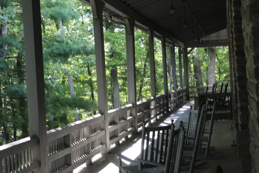Rocking chairs along Lineberger's covered porch