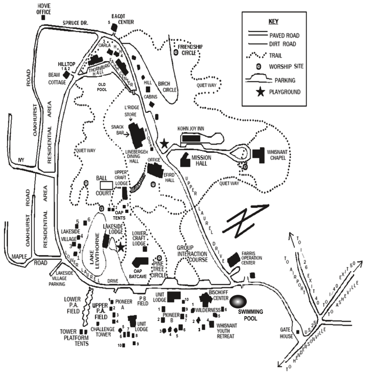 Site map of Lutheridge, from the camp's directions and site map