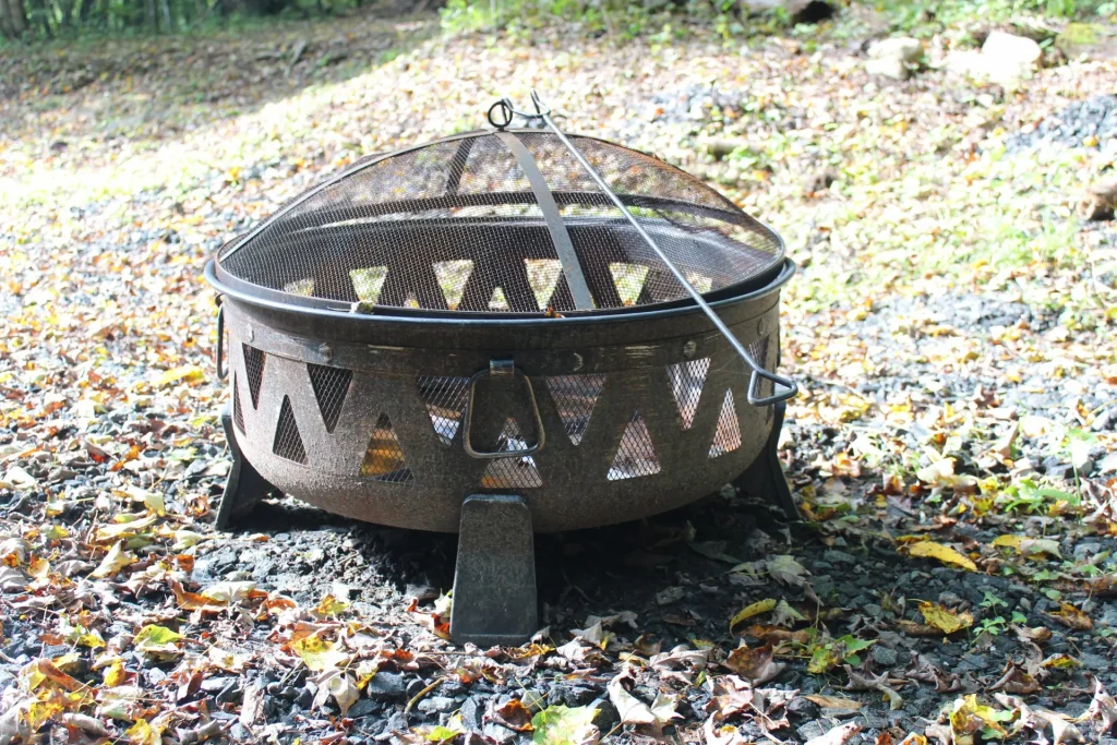 A fire pit outside the Cabin Village cabins