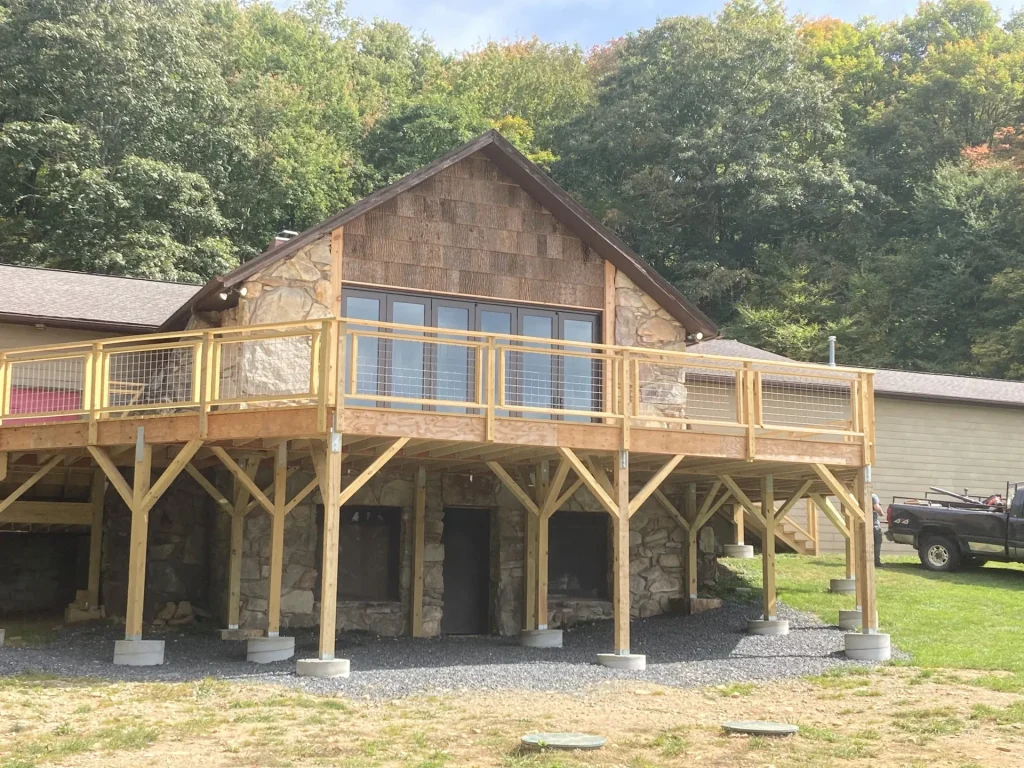 Founders Lodge's deck from below