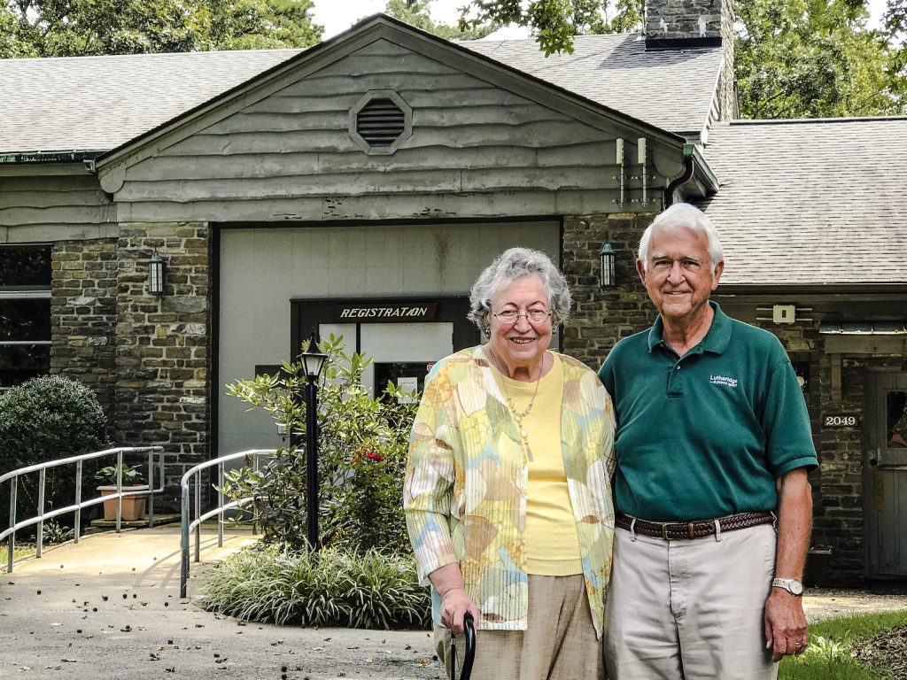 Marilyn and Pastor David Swygert outside the Lutheridge registration building